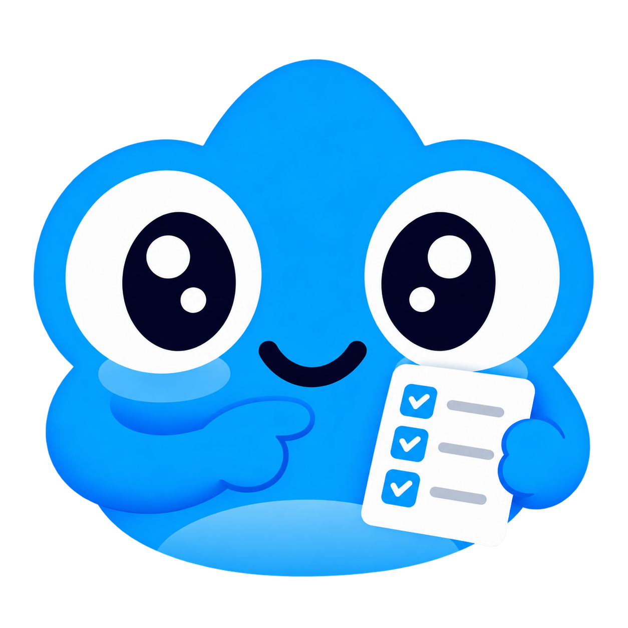 Baggy, a friendly blue mascot, holding a grocery checklist.
